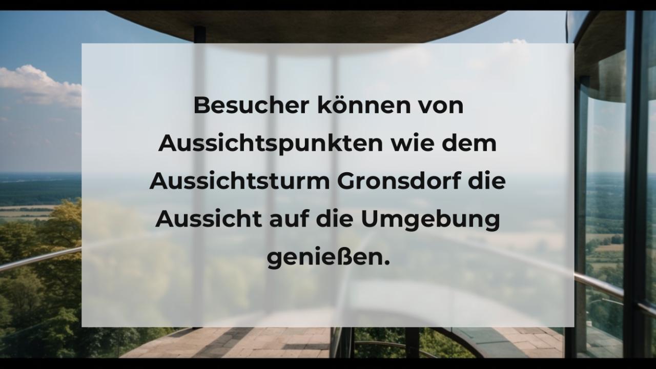 Besucher können von Aussichtspunkten wie dem Aussichtsturm Gronsdorf die Aussicht auf die Umgebung genießen.