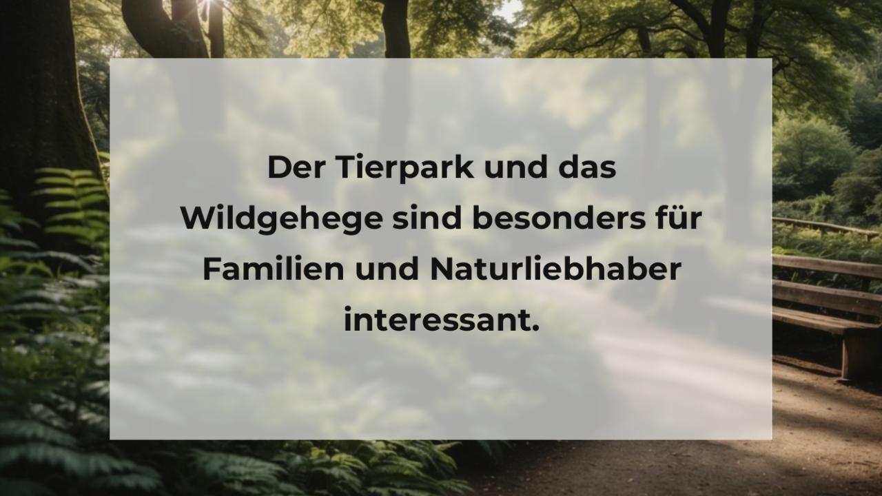 Der Tierpark und das Wildgehege sind besonders für Familien und Naturliebhaber interessant.