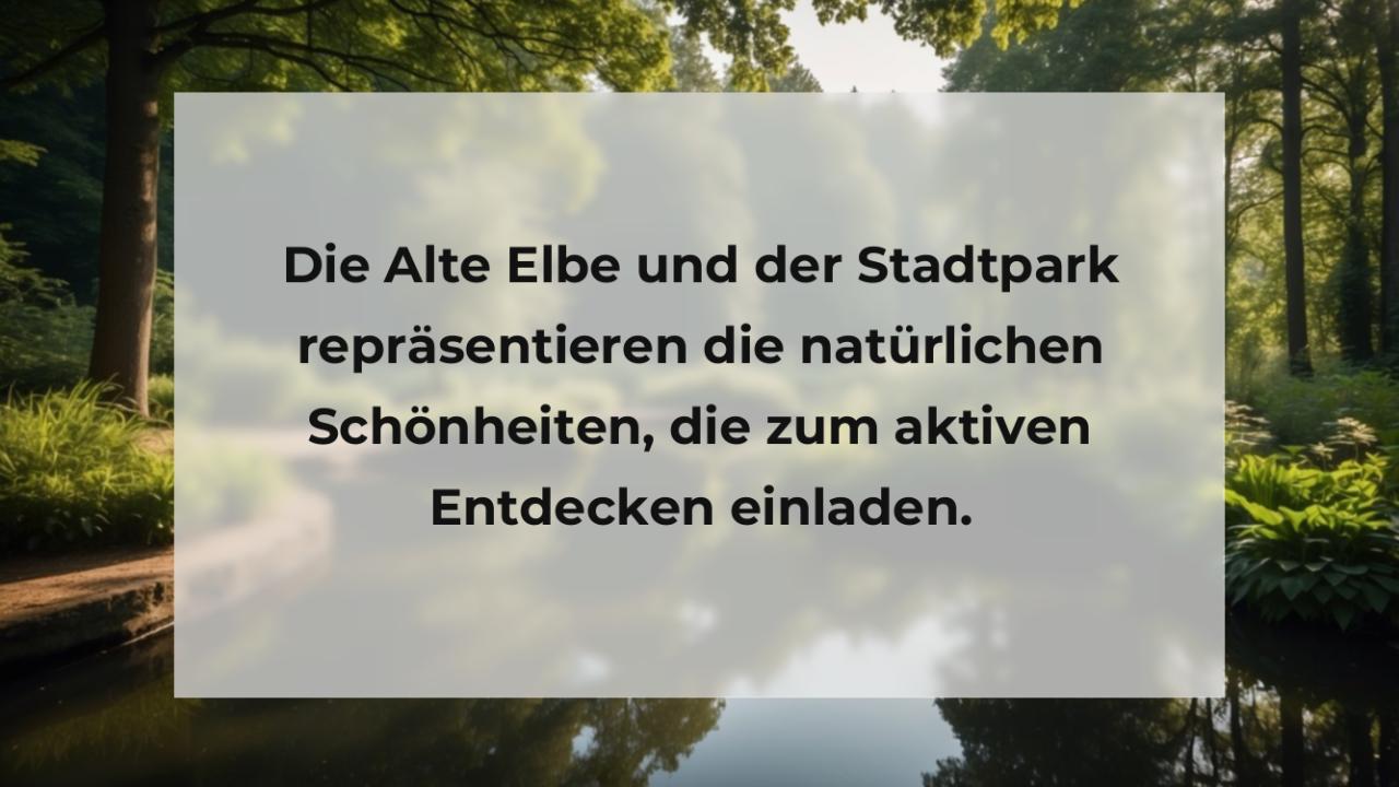 Die Alte Elbe und der Stadtpark repräsentieren die natürlichen Schönheiten, die zum aktiven Entdecken einladen.