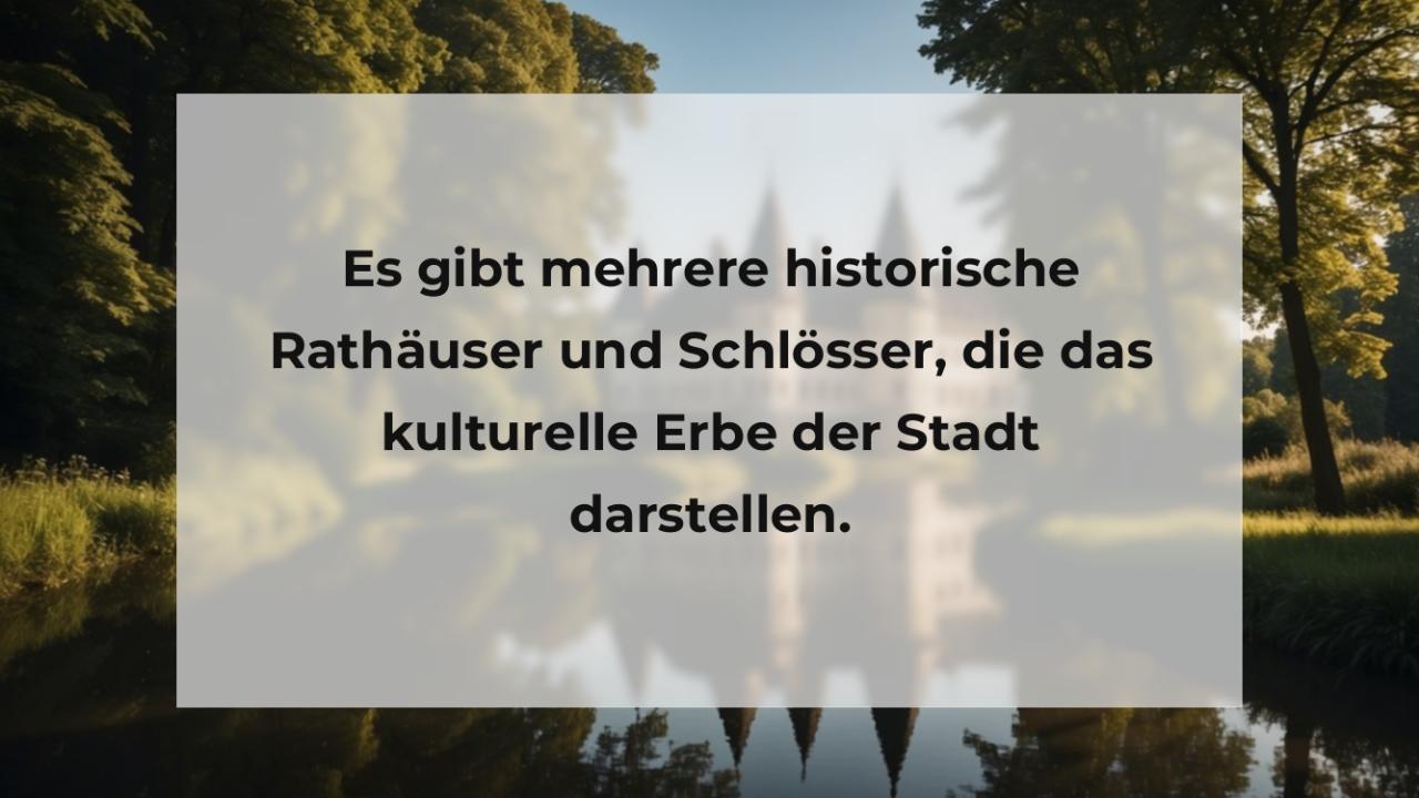 Es gibt mehrere historische Rathäuser und Schlösser, die das kulturelle Erbe der Stadt darstellen.