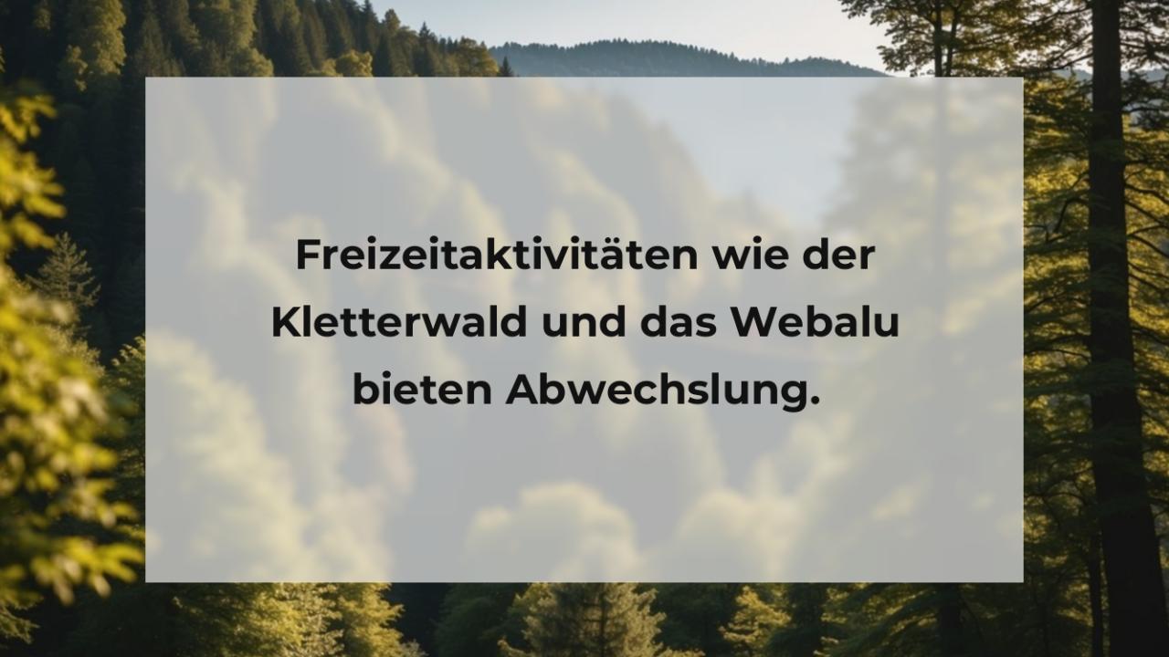 Freizeitaktivitäten wie der Kletterwald und das Webalu bieten Abwechslung.