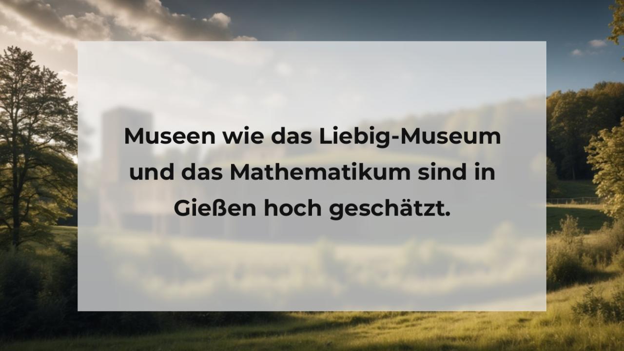 Museen wie das Liebig-Museum und das Mathematikum sind in Gießen hoch geschätzt.