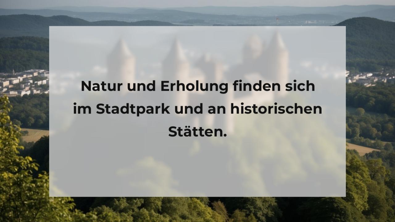 Natur und Erholung finden sich im Stadtpark und an historischen Stätten.