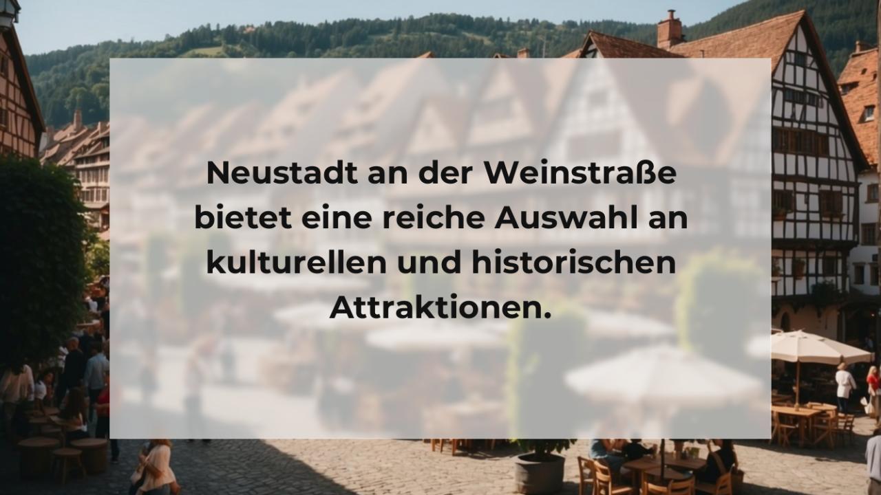 Neustadt an der Weinstraße bietet eine reiche Auswahl an kulturellen und historischen Attraktionen.