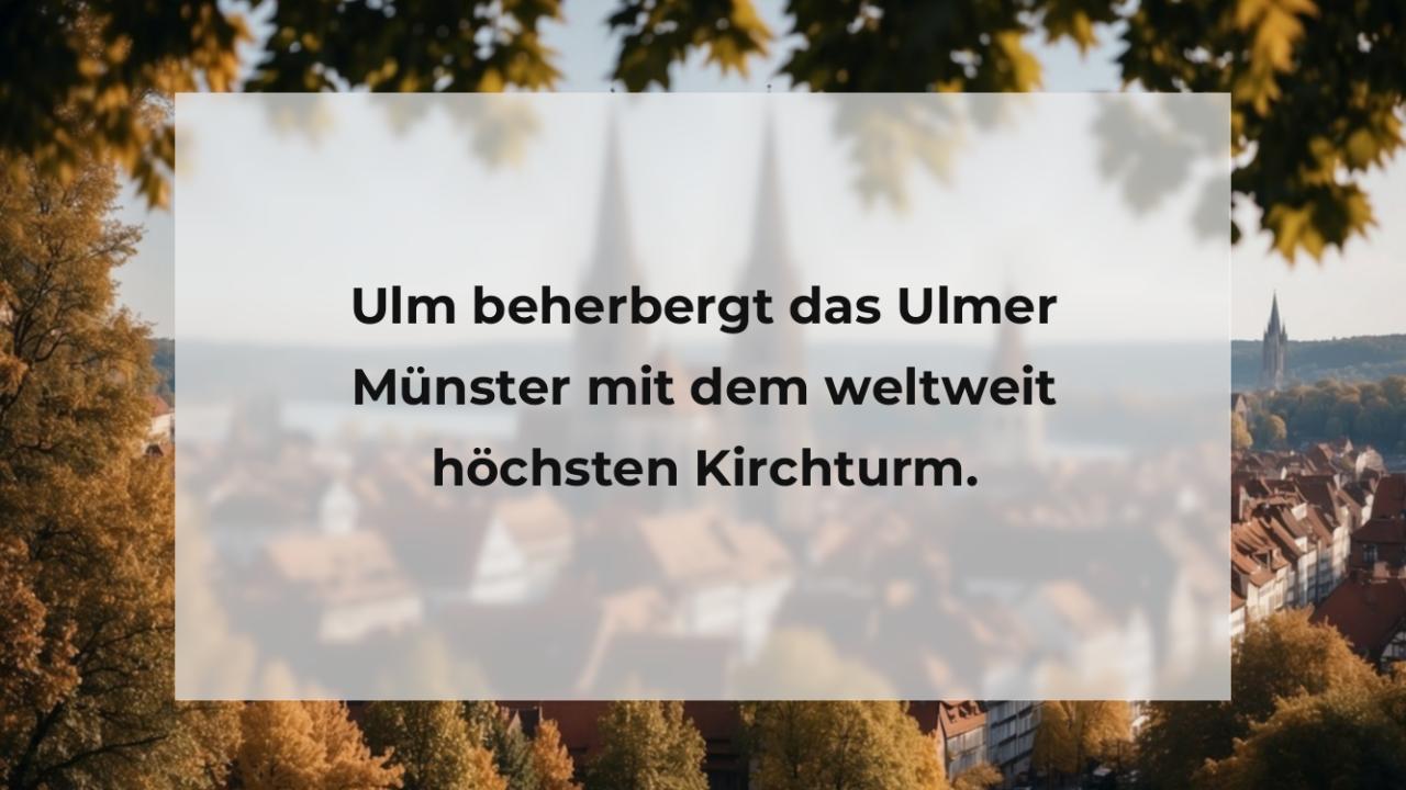 Ulm beherbergt das Ulmer Münster mit dem weltweit höchsten Kirchturm.